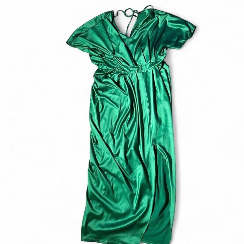 Royal Green Satin Elegant Timeless Wedding Guest Classy Dress Womens 2XL Glamour